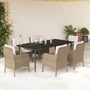 vidaXL Set de masă pentru grădină, 7 piese, cu perne, bej, poliratan