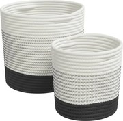 vidaXL Coșuri de depozitare, 2 buc., alb și negru, bumbac