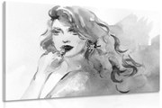 Tablou portretul feminin în acuarelă în design alb-negru