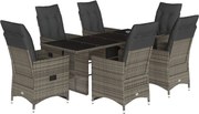 vidaXL Set bistro de grădină cu perne, 7 piese, gri, poliratan