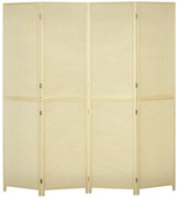 HOMCOM Paravan Interior Pliabil cu 4 Uși, Separator de Cameră din Ratan Bambus, 180x1,6x180 cm, Culoarea Lemnului | Aosom Romania