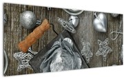 Tablou - decorațiuni argintii de Crăciun (120x50 cm)