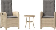 vidaXL Set bistro cu perne, 3 piese, bej combinat, poliratan
