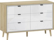 HOMCOM Comodă cu 6 Sertare din Lemn 110x40x75 cm Alb Lucios și Stejar | Aosom Romania