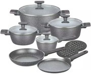 Set oale și tigăi cu capace, strat antiaderent, Klausberg KB7832 – 12 piese, 16–28 cm, compatibil inducție, gri