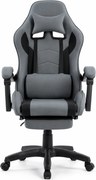 Scaun gaming, masaj în perna lombară, suport picioare, textil, Gri
