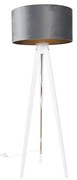 Lampa de podea moderna cu trepied alb cu abajur gri din catifea 50 cm - Tripod Classic