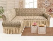 Husa elastica pentru coltar, cu volanas, model Jacquard Bej