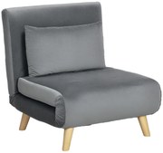 HOMCOM Fotoliu 2 în 1, Fotoliu de Relaxare, Pat de Oaspeți, 72 cm x 78 cm x 79 cm, Gri | Aosom Romania