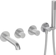 Baterie pentru cada, otel periat, cu 4 orificii, set dus inclus, montaj ingropat, Deante Silia Hexa