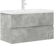 vidaXL Set mobilier de baie, 2 piese, gri beton, lemn compozit