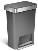 Coș cu pedale dreptunghiular 45 l, plastic gri/oțel inoxidabil, gri