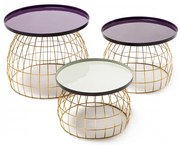 Set 3 masute de cafea rotunde din metal Laudatio 50x50x42 cm mov/lila/gri deschis