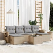 vidaXL Set canapele de grădină, 7 piese, cu perne, bej, poliratan