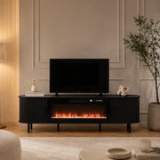 Comodă TV cu șemineu electric cu Încălzire, iluminare LED , 12 culori, Telecomandă, 180 cm, MOB136 Negru