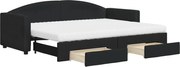 vidaXL Pat de zi cu extensie și sertare, negru, 80x200 cm, textil