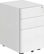 Vinsetto Fiset Metalic cu 3 Sertare și Sistem de Blocare, Mobilier de Birou pe Roti, 39x48x59cm, Design Compact, Alb | Aosom Romania