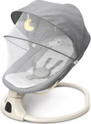 Leagan electric bebelusi 0-12 luni Kidizi Velara gri, spatar reglabil, salteluta si pernuta detasabile, dimensiune generoasa, melodii si sunete, telecomanda, Bluetooth, alimentare priza si baterii