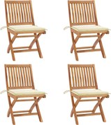 vidaXL Scaune grădină pliabile cu perne, 4 buc, lemn masiv tec