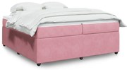 vidaXL Pat box spring cu saltea, roz, 200x200 cm, catifea