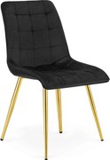 Scaun de masa SPLIT VELVET cu picioare aurii, negru