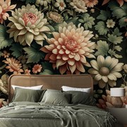 Fototapet - Perete plin de flori - roz (147x102 cm)