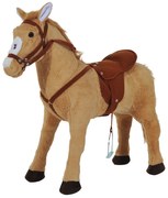 HOMCOM Cal balansoar din pluș pentru copil de la 2 ani, cu efecte sonore, șa și bride 85 cm (lungime) bej | Aosom Romania