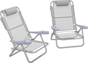 Outsunny Set 2 Scaune de Camping Pliabile cu Tetieră Căptușită și Spătar Reglabil în 6 Poziții, 62x65x80 cm, Gri Deschis | Aosom Romania