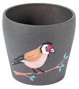 Ghiveci ceramica pictat manual, ilustratie pasare