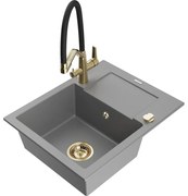 Mexen Enzo chiuvetă de granit cu un compartiment, cu picurător și baterie de bucătărie Duo, Gri - 6506-71-671701-57-G