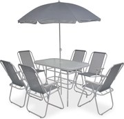 vidaXL Set mobilier de exterior, 8 piese, gri, oțel și textilenă
