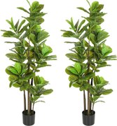 HOMCOM Set de 2 plante artificiale de interior 150 cm, plantă falsă ficus lyre cu ghiveci din ciment, verde | Aosom Romania