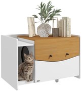 PawHut Cutie de pisici, extensibilă, design de dulap, sertar nisip, 78x50x51cm, Stejar/Alb | Aosom Romania