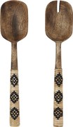 Set 2 linguri pentru salată din lemn de mango sculptat manual și bambus, L26 cm, „Bamboo Salad Set Black"