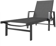 Outsunny Șezlong de grădină din textilenă și aluminiu, reglabil în 4 poziții cu roți și brațere, 65x189x80cm, Gri închis | Aosom Romania