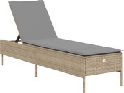 vidaXL Șezlong cu pernă, bej, poliratan