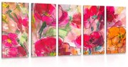 Tablou 5-piese natura moartă florală pictată