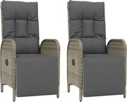 vidaXL Scaune rabatabile de exterior, cu perne, 2 buc, gri, poliratan