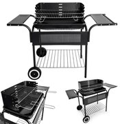 Görgős faszenes kerti grill állítható rácsmagassággal