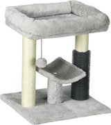 PawHut Ansamblu de Zgâriat cu Pătuț, Platformă, Perie și Stâlp din Sisal, 40x40x48 cm, Gri | Aosom Romania