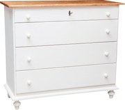 Comoda, L114 48 H99 cm, alb natur antichizat, lemn masiv