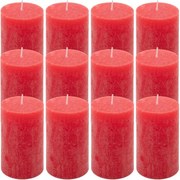 Set de lumânări rustice, 11,5 cm, Ø 6,8 cm, roșu, 12 buc