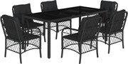 vidaXL Set mobilier de grădină cu perne, 7 piese, negru, poliratan