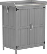 Outsunny Dulap de Exterior, Dulap pentru Ustensile cu Blat din Metal și Raft, Banc de Lucru din Lemn cu 2 Uși pentru Grădină, Terasă, Curte, Gri | Aosom Romania