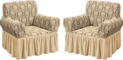 Set 2 Huse elastice pentru fotolii, cu volanas si model Jacquard Bej