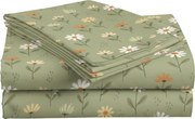 Cearsaf din bumbac FLORAL NEST verde 140x240 cm