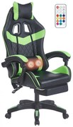 Scaun gaming, sistem iluminare bandă LED RGB, masaj în perna lombară, suport picioare, Negru/Verde