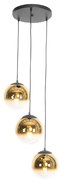 Suspensie Art Deco neagra cu sticla aurie rotunda 3 lumini - Pallon