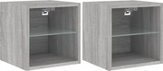vidaXL Comode TV cu lumini LED, 2 buc., gri sonoma, 30x28,5x30 cm