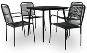 vidaXL Set mobilier de exterior, 5 piese, negru, frânghie și oțel